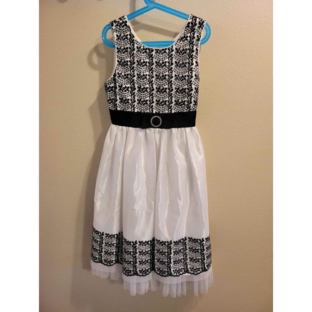 Girls Party Holiday Dress White/Black Glitter Rhinestone Dress  Jona Michelle 12